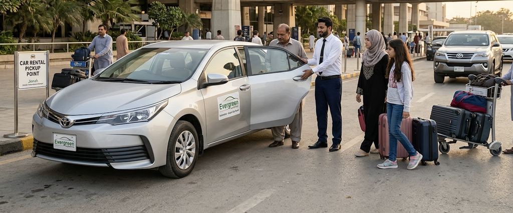 Karachi Airport Car Rental vehicle for airport pickup